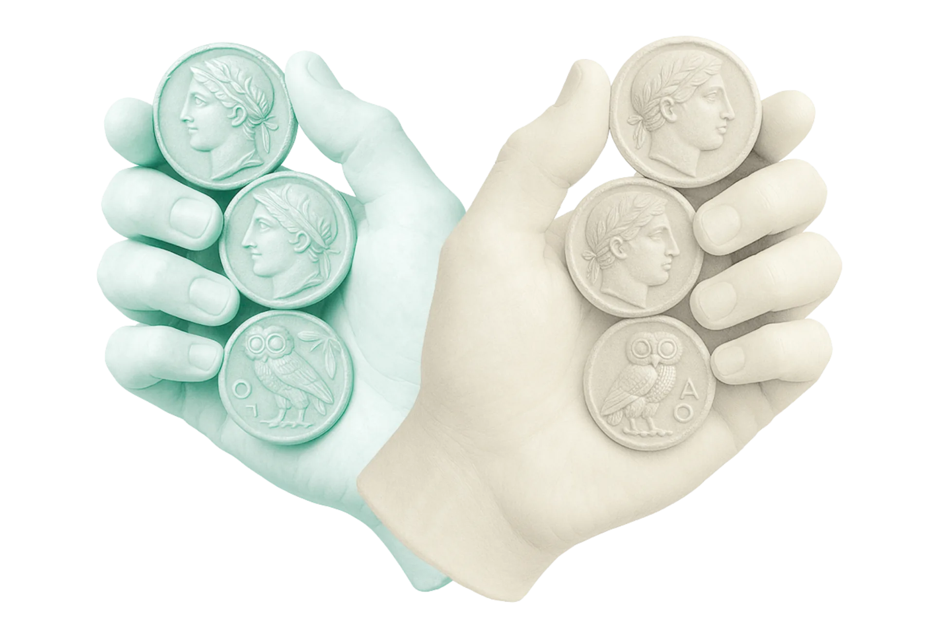Ilustración de manos con monedas - fondo de planes de precios